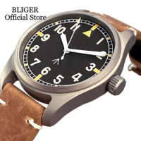 39mm Titanium Material Case 200m Dive Pilot Automatic Watch for Men Sapphire Glass Screw Crown Leather Band Green Luminous