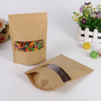 16*26+4cm 30pcs Kraft Paper Ziplock Window Bag For Gift/tea/candy/jewelry/bread Packaging Paper Food Bag Diy Jewelry Display