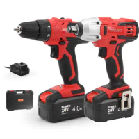 KAFUWELL PA4960A 2 Piece Electric Drill And Impact Wrench 20v Cordless Dril Lithium Battery Drill Machine Tool Set