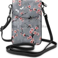 Cherry blossom grey Crossbody Cell Phone Purse Women PU Crossbody bag Small crossbody wallet purse Shoulder Bag