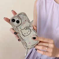 Kawaii Sanrio Iphone Case Hello Kittys Cartoon Cute Anime Silver Mirror Flash Diamond Iphone Case Apple Iphone14Promax 13 12Gift