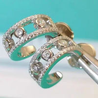 Custom Solid 10K White Gold Women Stud Hoop Earrings Semicircle Moissanite Diamonds Wedding Engagement Anniversary Earrings