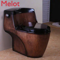 Boutique High-Grade Wood Grain Toilet Siphon One-Piece Closet Ceramic Color Toilet Water-Saving Large Diameter