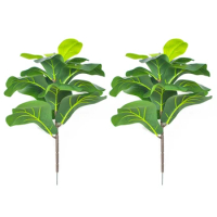 2Pcs Artificial Fiddle Leaf Fig Tree 19.6 Inch Faux Plants Ficus Bush Greenery For Wedding Courtyard Outdoor Decoration