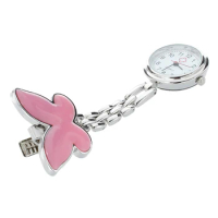 Pink Bowknot Quartz Movement Clip Nurse Brooch Fob Tunic Pendant Watch