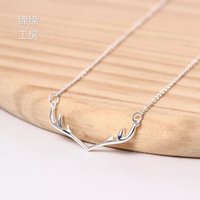 韓版s925銀創意簡約小鹿角項鏈女氣質時尚麋鹿角鎖骨鏈純銀飾品
