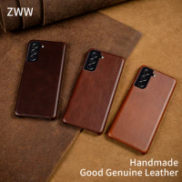 Hand Made Genuine Leather Case For Samsung Galaxy S22Plus S22 S21 FE S20 S20FE Aesthetic Vintag Pattern Phone Shell Cover Back