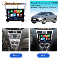 11.8 " 2K QLED 2000*1200 Screen For Toyota Vios Yaris 2007-2012 Multimedia Player Car Radio CarPlay Carline DSP Player Head Unit