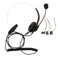 Call Center Monaural Office Phone Headset &amp; Coiled Cable RJ9 Plug For Avaya