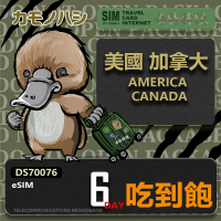 【鴨嘴獸 旅遊網卡】美加eSIM 6日 吃到飽上網卡 旅遊卡(美國 加拿大 上網卡)