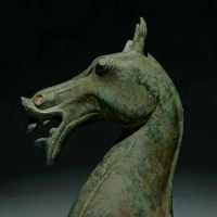 Details about 7" Old China Han Dynasty Bronze Ware Zodiac Year Animal Horse Head Statue