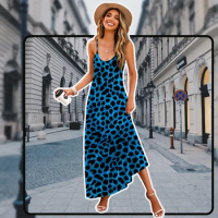 Sexy Blue Leopard Print Camisole Dress for Women Elegant Chic Backless Evening Gowns Ladies Oversized Loose Holiday Beach Dress