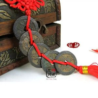 真品五帝錢老錢掛件古幣乾隆通寶古錢幣門對門壓門檻玄關裝飾品純紅色中國結