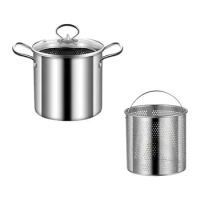 Deep Fryer with Fryer Basket Kitchenware Tempura French Fries Pan Portable Cooking Pot for Picnic Party Dining Room Home Kitchen