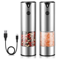 Rechargeable Electric Salt and Pepper Grinder Set - Peppercorn &amp; Sea Salt Spice Mill Set with Adjustable Coarseness
