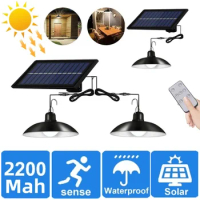 Solar Split Pendant Light 1 Panel with 1/2 Led Solar Powered Lamp with Remote Control Camping Outdoor Garden Hanging Light