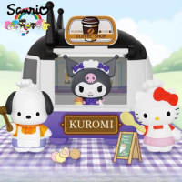 MINISO Sanrio Blind Box Gourmet Food Truck Hello Kitty Kuromi Cinnamoroll My Melody Pachacco Pompompurin Children's Toys Anime