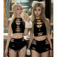 Nightclub Bar DJ Lead Dancer Mesh Hollow Out See-through Sexy DS Performance Outfit Set Thin Outerwe