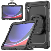 Case For Samsung Galaxy Tab S9+ S9 FE+ Plus 12.4 inch Tablet Case Kickstand Holder Shoulder Strap Pencil Slot 360 Rotation Cover