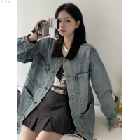 薄外套 polo領拼接炸街牛仔外套女春秋款bf風寬松休閑百搭辣妹夾克衫上衣
