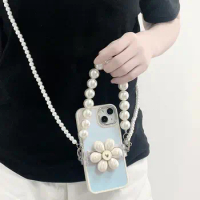 Phone charms Crossbody Necklace Pearl Chain Jewelry Wrist Strap Cute Flower Back Clip Crossbody Long Phone Case Chain Strap Pend