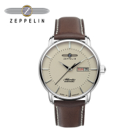 【齊柏林飛船錶Zeppelin】大西洋米色日週窗機械錶 41mm 男/女錶 自動上鍊 84665