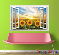 壁貼【橘果設計】窗外向日葵 DIY組合壁貼 牆貼 壁紙 壁貼 室內設計 裝潢 壁貼