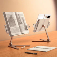 Aluminum Foldable Reading Book Stand, Cookbook Holder Desktop Reading, Adjustable Height&amp;Angle Reading Book Bracket Book Stand