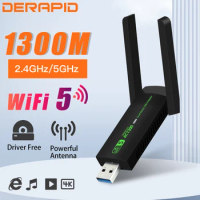 1300Mbps USB WiFi Adapter Dual Band 2.4G 5GHz Wireless Dongle Signal Receiver AP Mode For PC/Laptop Win7/10/11 Driver Free