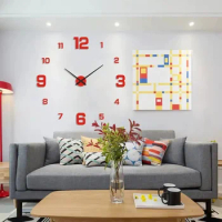 New 3D Luminous Wall Clock Modern Minimalist Style DIY Digital Clock Mirror Effect Wall-Mounted Silent Clock