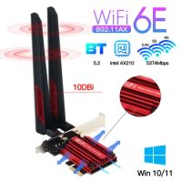 WiFi 6E Intel AX210 PCIE WIFI Adapter 5374Mbps AX210NGW Wireless Bluetooth 5.3 Network Card 10dbi Antenna 802.11AX Windows 10/11
