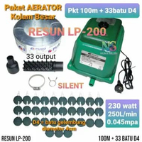 PAKET AERATOR KOLAM RESUN LP-200. Power 230 watt, 250L/min, 0.045mpa, 33 output. Untuk Kolam bioflok