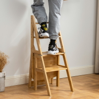家用梯子室內多功能折疊椅兩用椅樓梯椅登高臺階梯竹木加厚爬梯椅