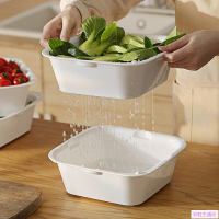 [雙層鏤空瀝水籃洗菜籃洗菜盆廚房水果盤濾水收納