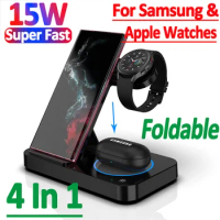 4 in 1 Foldable Wireless Charging Station For iPhone 14 13Pro Apple Watch 7/6 For Samsung Galaxy Watch Chargers 4/3 S22 S21