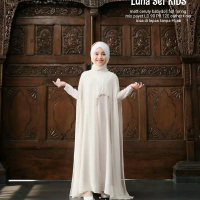 luna kids set Dress wanita muslimah Gamis baju midi muslim gaun lebaran oneset hijab satu set setela