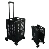 Grid trolley large-capacity plastic folding shopping cart four-wheel plastic folding luggage cart shopping trolley