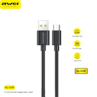 Awei CL-113T USB C Cable 5A Fast Charging Wire For Huawei P40 30 Mate 30 20 Phone Cables 0.3M Type C Quick Charger Date Cord