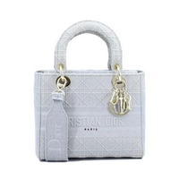 Christian Dior Lady Dior Medium D-Lite Grey Embroidered Cannage Canvas I17009C