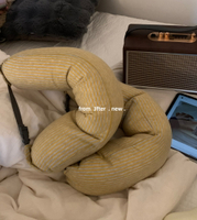 檸檬條紋｜居家用～u型枕頸部護頸枕飛機旅游枕午睡車用顆粒枕頭