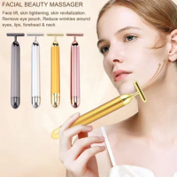 24K Gold Roller Vibrating Facial Massager Slimming Facial Skin Beauty Bar Pulse Firming Face Massage Lift Tightening Wrinkle Bar