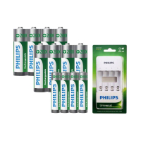 【Philips 飛利浦】低自放鎳氫充電電池3號4入x2+4號4入(贈USB 4槽智慧型充電器)