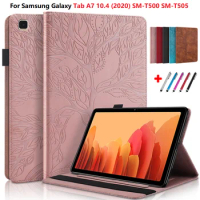 for Samsung Galaxy Tab A7 Case 2020 10.4 SM-T500 SM-T505 Tablet Case Emboss 3D Tree Stand Etui for Galaxy Tab A7 A 7 Cover + Pen