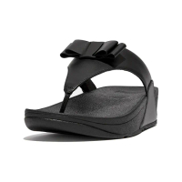 【FitFlop】LULU BOW LEATHER TOE-POST SANDALS蝴蝶結造型皮革夾腳涼鞋-女(靚黑色)