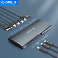 ORICO TB3 Thunderbolt3 40Gbps Dock USB/Type C HUB To 8K DP USB3.0 RJ45 SD 60W Charging Adapter for Macbook Pro PC Accessories