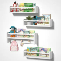 White Floating Book Shelves for Wall Nursery, 4 Set of Book Shelves for Nursery, 16 Inch Wall Mounted Bookshelves for Storag