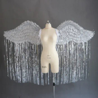 Customized model catwalk costume wings super adult cos silver angel feather wings decoration tclub performance props