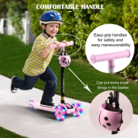 Outdoor Sport Toy Children Scooter 3 Wheel T Bar Balance Riding Kick Scooters LED Wheel Adjustable Scooter Kids Birthday Gift F