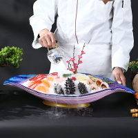 高端三文魚刺身盤拼盤干冰創意餐具海鮮盤魚雕盤刺生專用擺盤盤子
