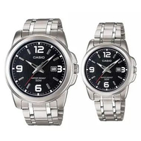 JAM COUPLE CASIO ANALOG ORIGINAL STAINLESS SILVER BLACK MTP-1314D-1AV LTP-1314D-1AV MTP 1314D 1AV LT